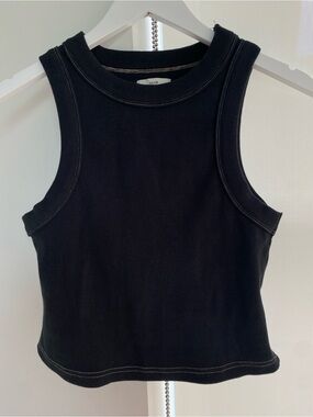Neuw Jonesy Recit Ribbed Singlet Crop Tank Top - Sable / Black Size M (Aus 10)